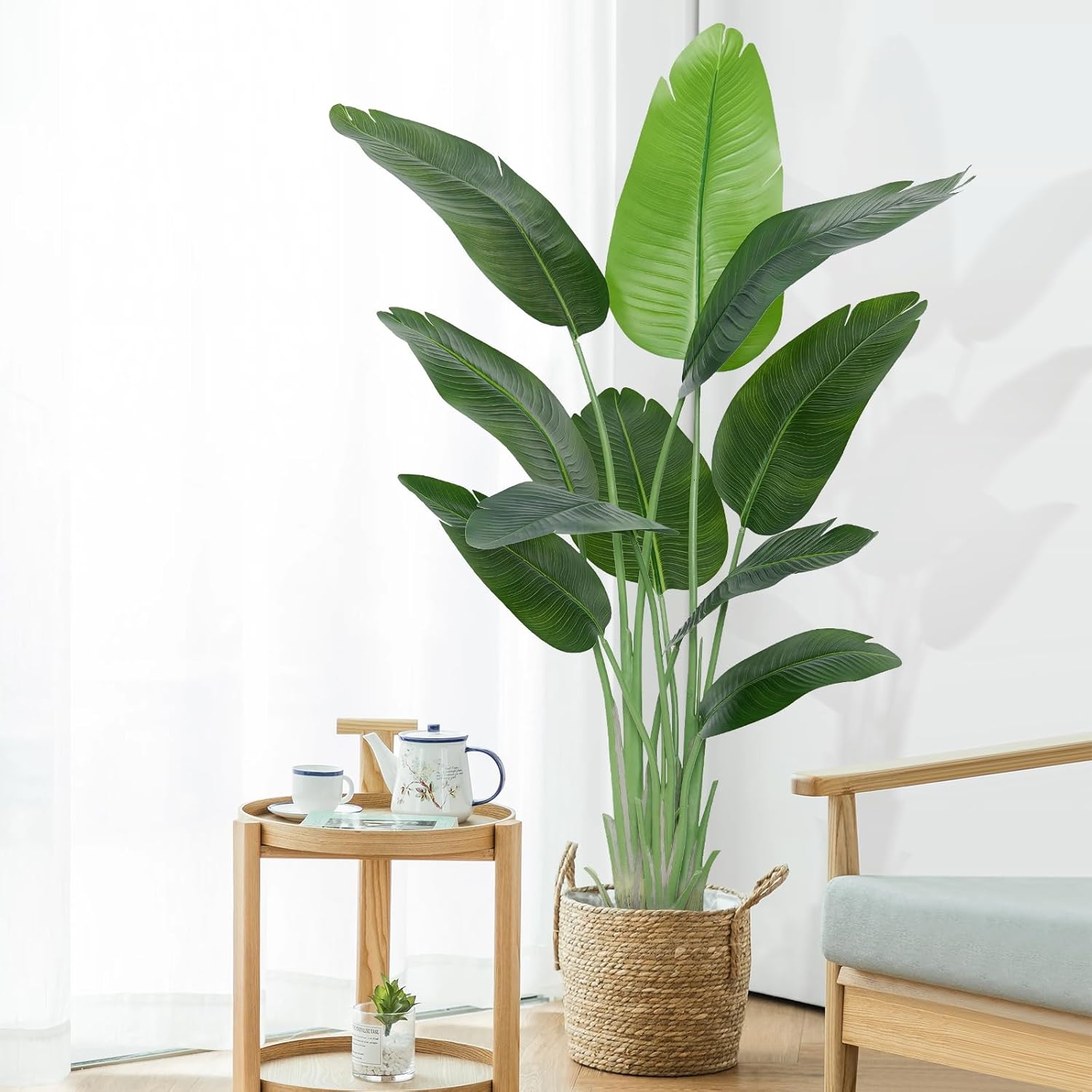 Lifelike Bird of Paradise Artificial Plant,5ft Faux Banana Leaf Tree with 10 Trunks - Perfect Indoor Silk Floor Plant for Home Decor in Living Room, Office, and Bedroom 1Pack 1 5ft