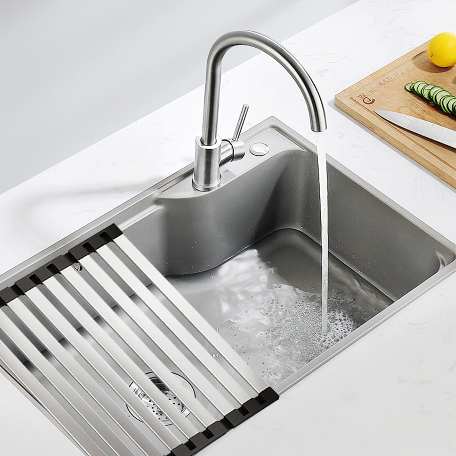 ZJT Scolapiatti arrotolabile, scolapiatti per lavello, pieghevole, scolapiatti per cucina, risciacquo, frutta, verdura, tazze (45 x 32,5 cm)