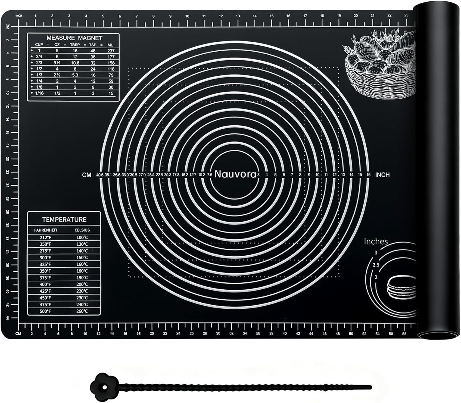 Extra Large Baking Mat - 28" Silicone Pastry Mat, Reusable Non-Stick Dough Mat with Measurement for Fondant, Rolling Dough, Pie Crust, Pizza and Cookies, Black