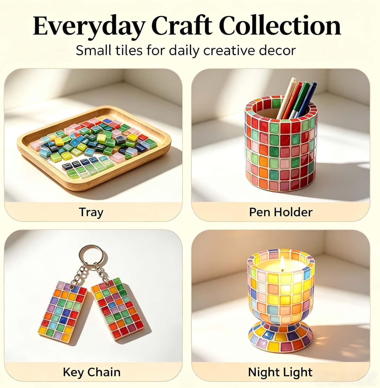 Square Glass Mosaic Tiles 228 Pcs, 16 Color Mixes for Crafts