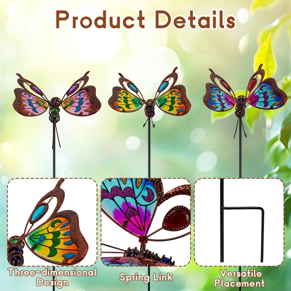 3 Pack Butterfly Decorative Garden Stakes,Butterflies Porch Decorations Outdoor Decor for Spring Yard Art Patio Plant Pot Flower Bed Ornaments