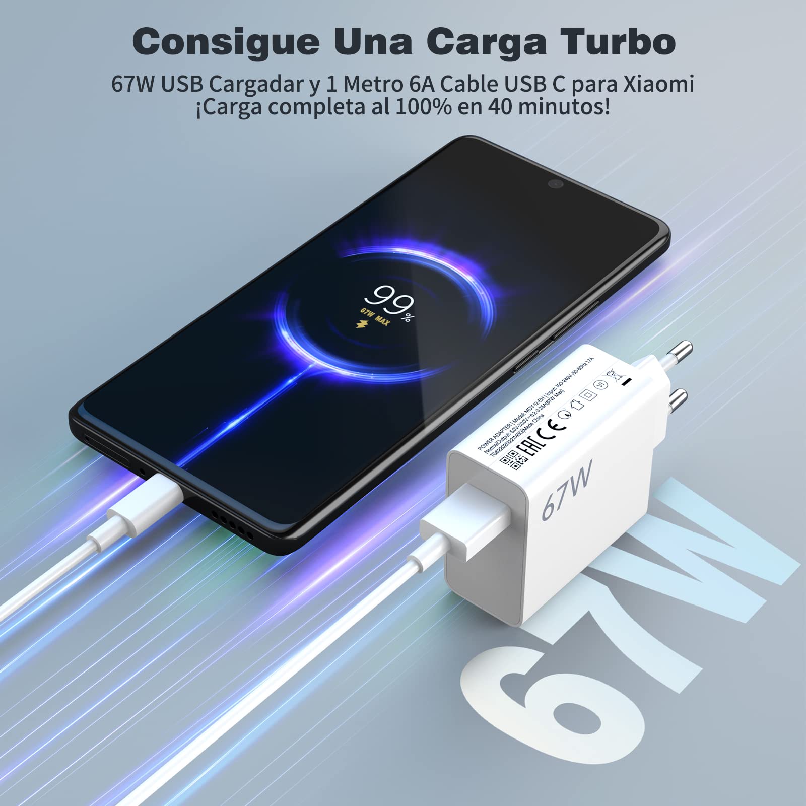67W Chargeur Rapide Avec Câble USB C 1 Pour Redi Note 13 Pro 12 Pro 11 Pro,Chargeur Turbo Pour