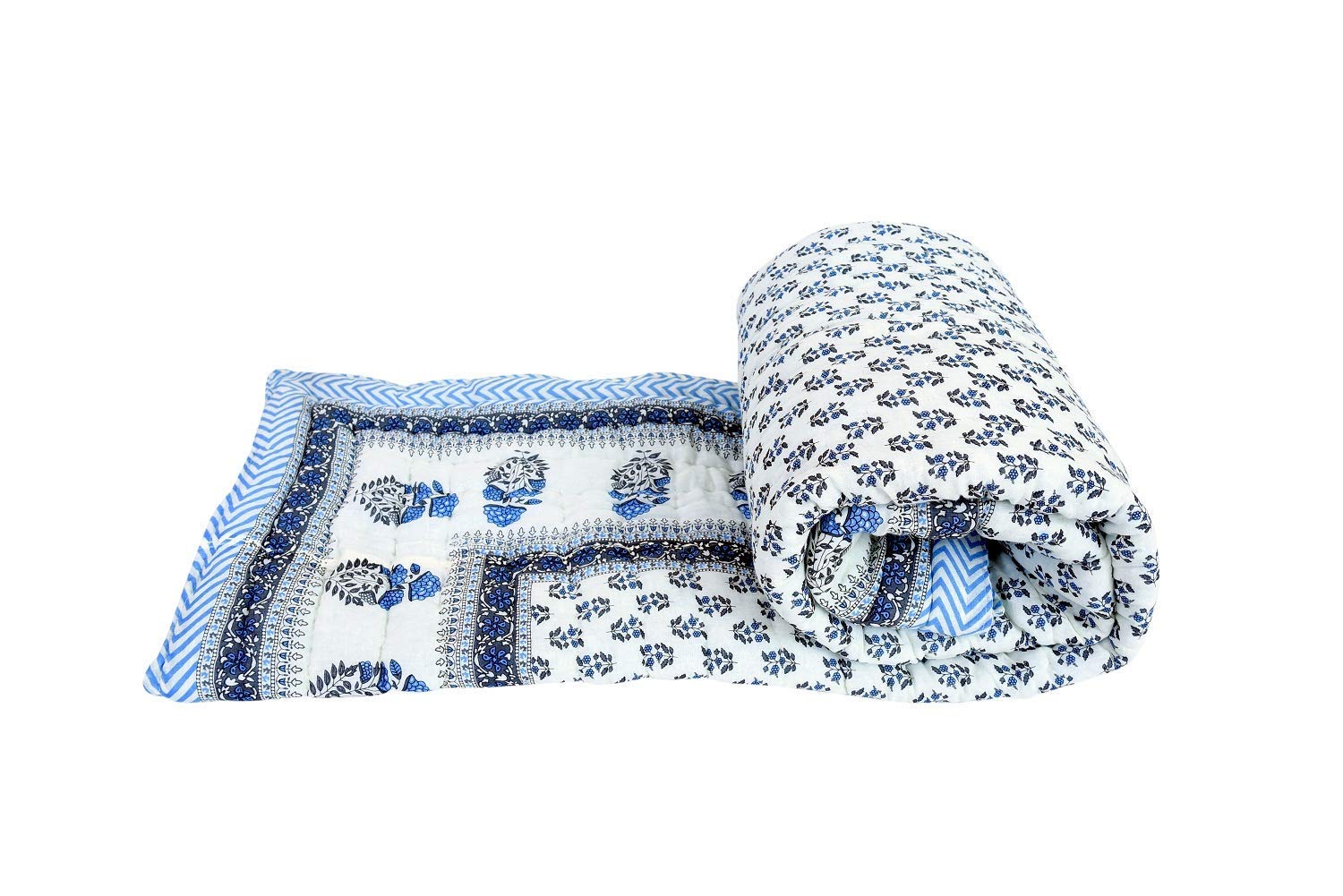SVT Double Bed Size Jaipuri Cotton AC Quilt Razai with Gold Prints (King Size)-image-36