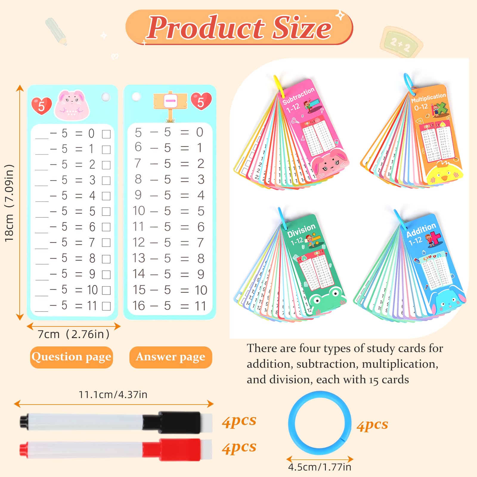 1x1 Lernkarten Multiplikation & Division - Mit 4 Abwischbaren Stiften Für Kinder 5-12 Jahre