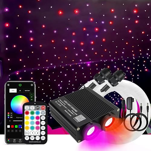 Miniatura 10 de AKEPO - Luces de fibra óptica de doble cabezal RGBW de 32 W, control de aplicación de diferentes colores, 750 piezas de fibras ópticas mixtas en 9.8