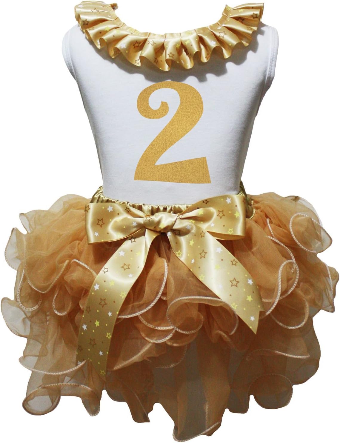 Petitebella Bling Gold 1 to 6 White Shirt Gold Brown Petal Skirt Outfit