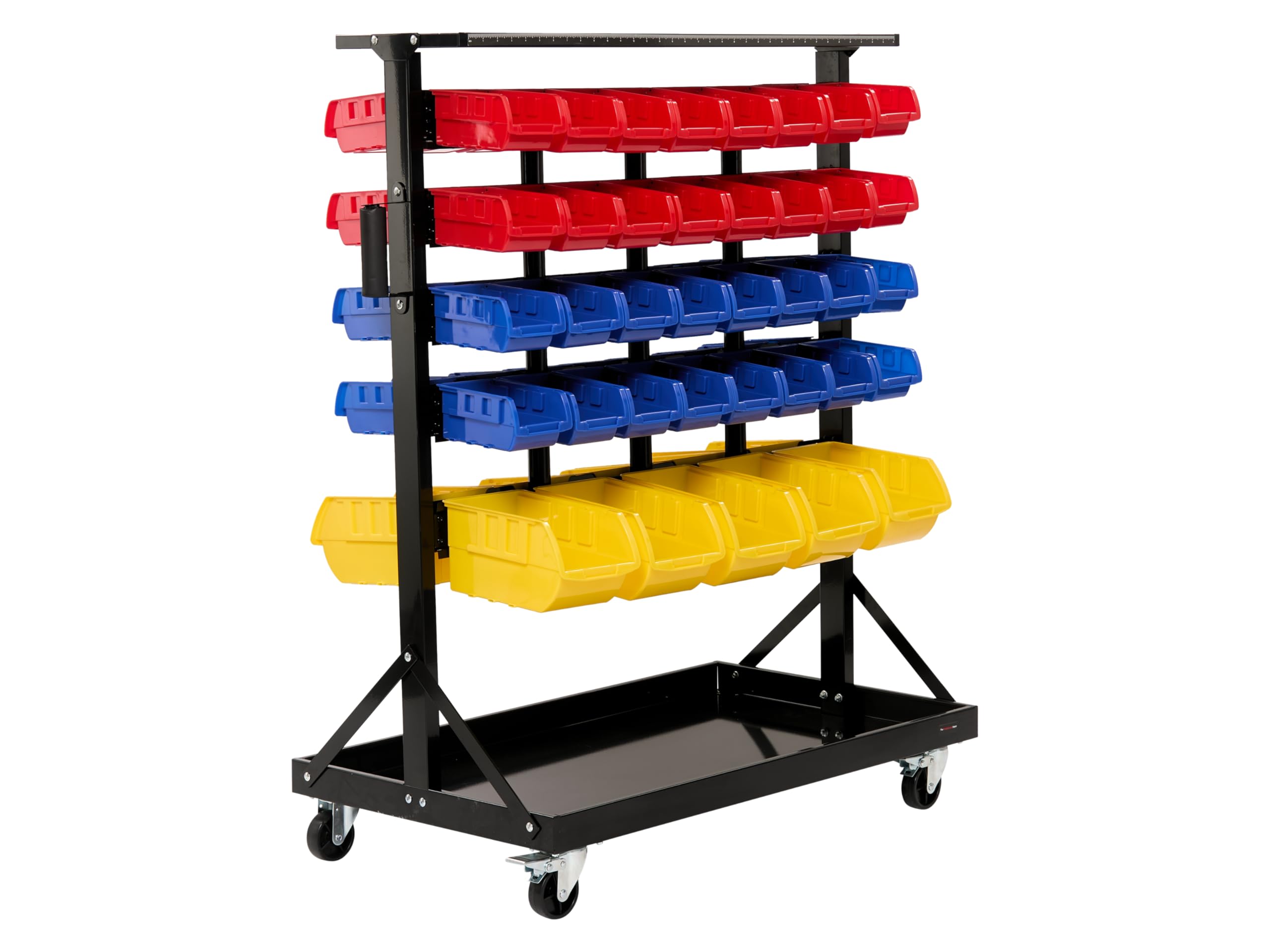 The Workplace Depot Mobile Bin Storage Trolley – Louvred Panel Rack with 74 Colour-Coded Bins – Industrial Steel Frame, Locking Castors – Perfect for Garages & Factories