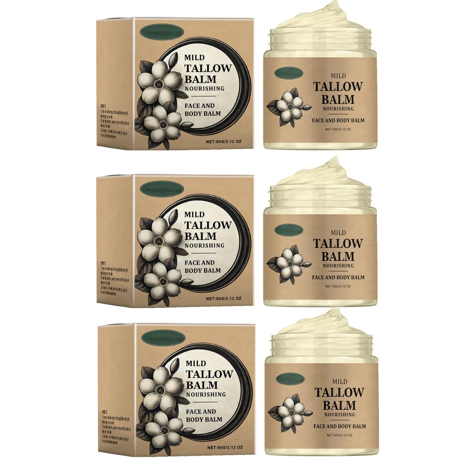 Suet Beef Tallow + Beef Tallow Hidratante Bálsamo para la piel con aceite esencial de vainilla, Natural Grass Fed Tallow Hidratante para rostro y cuerpo (3)