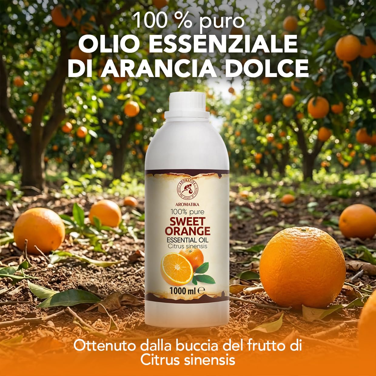 Olio Essenziale di Arancia Dolce 1000 ml - Citrus Sinensis - Naturale e Puro - Olio di Arancia per Diffusori - Profumi per la Casa - Saponi e Candele - Sauna - Aroma di Agrumi - Aromaterapia