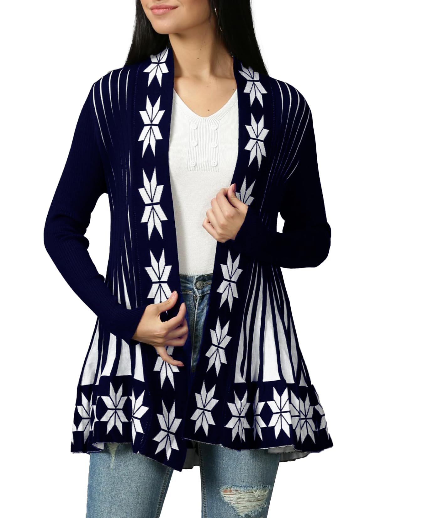 icw Women's Knitted Stretchable Cardigan Front-Open Full Sleeve Winter Long Shrug Jacket (ONE Size FIT to 32-38 INCH Bust)-picture-28