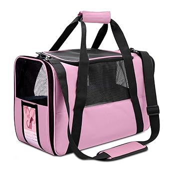 NAT Dog Carrier Cat Carrier Pet Carrier, Airline Approved Dog Carrier with Mesh Window, Breathable, Collapsible, Soft-Sided, Escape Proof, Easy Storage, Best for Small Medium Cats Dogs, Pink