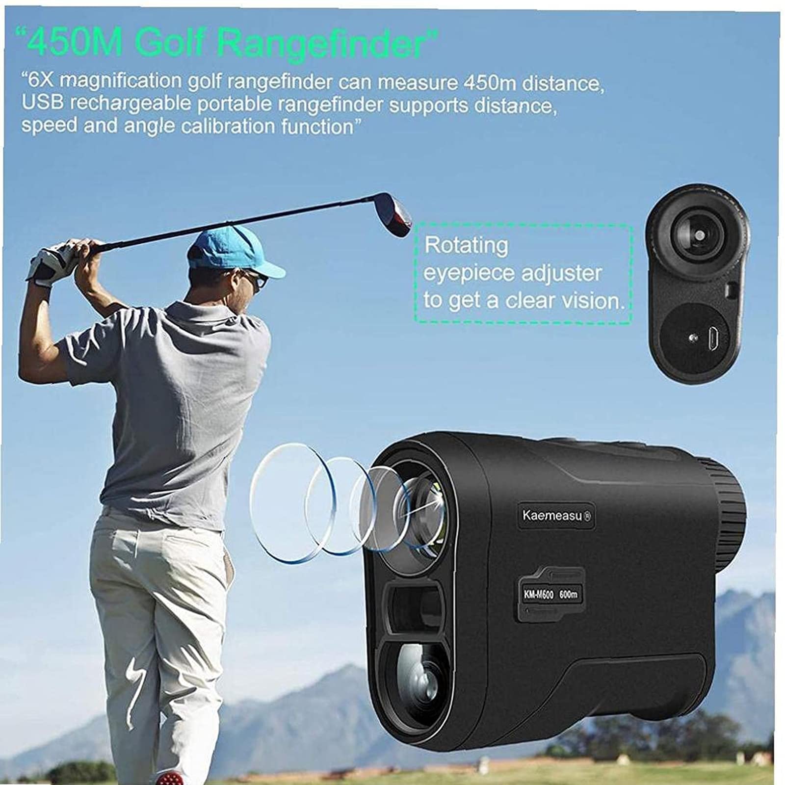 Telémetro de Caza de Mini Golf 600M con batería de Litio de 500Ma, corrección balística de Golf a Prueba de Agua de 645 Yardas 6X Aumento para telémetros de Golf