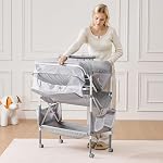 VEVOR Baby Changing Table, Foldable Diaper Change Station with 2 Fabric Drawers, Side Basket & Hanging Rod, Adjustable Height Portable Changing Table with Lockable Wheels & 2 Star Toys, Light Gray