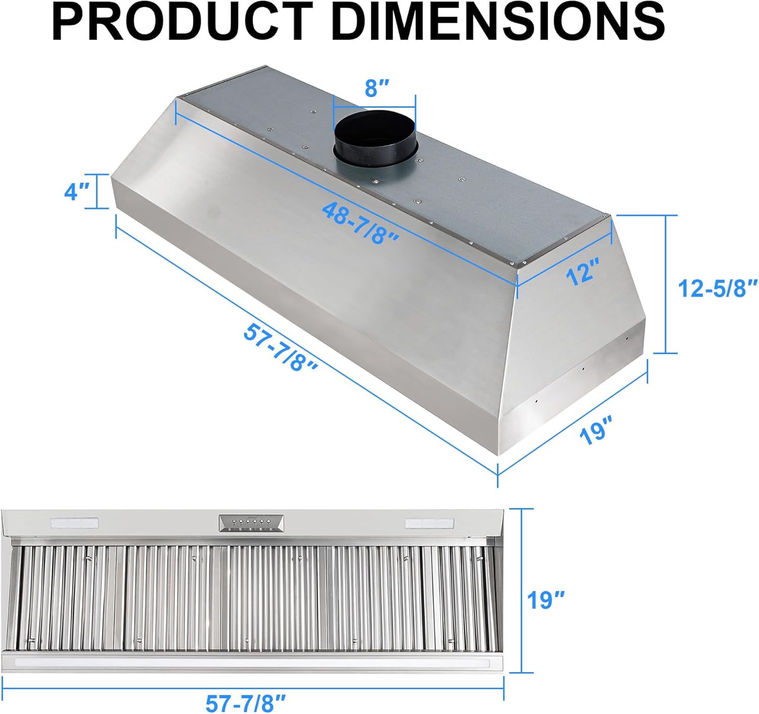 Akicon Range Hood Insert with Heater Sensor, 60 Inch 1200 CFM Bulit-in Vent Hood Insert with 4 Speeds, Ultra-Quiet Ducted Stove Hood 3CCT LED Lights and Dishwasher Safe Filters