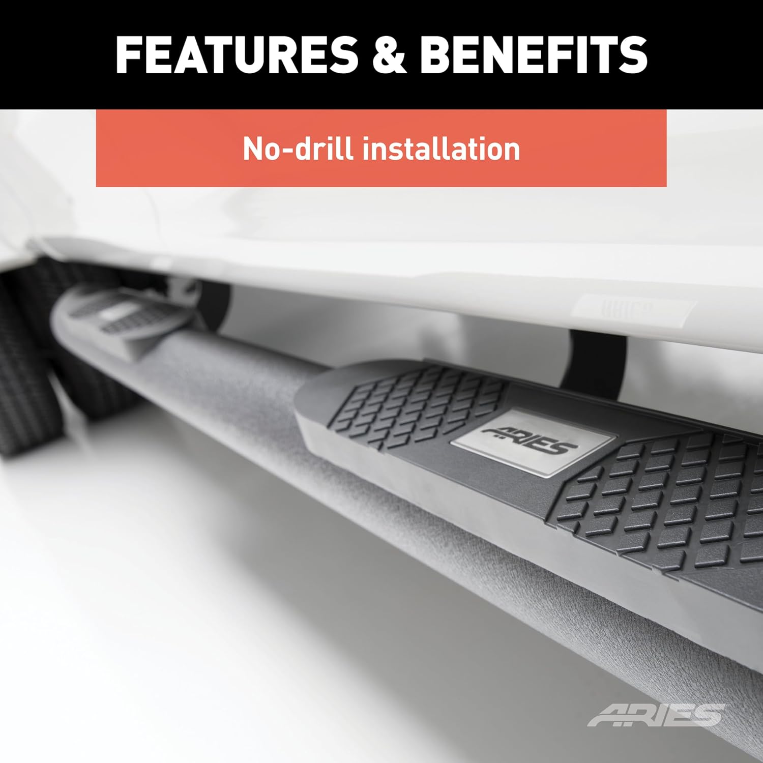 ARIES AL233006 Big Step 4-Inch Round Black Aluminum Nerf Bars, Select Ford Excursion, F-250, F-350 Super Duty