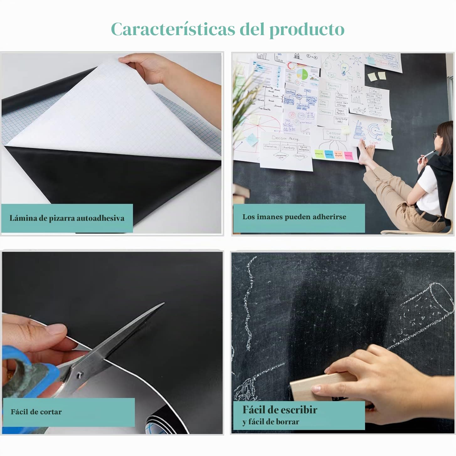 Pizarra Tiza Magnéticas, 60×100cm Pizarras Adhesiva Pared Pegatina, Papel Decorativo de Pizarra Negra Rollo, Borrable Yfácil de Escribir, Adecuado Para Cocina, Dibujo Infantil, Escuela, Hogar