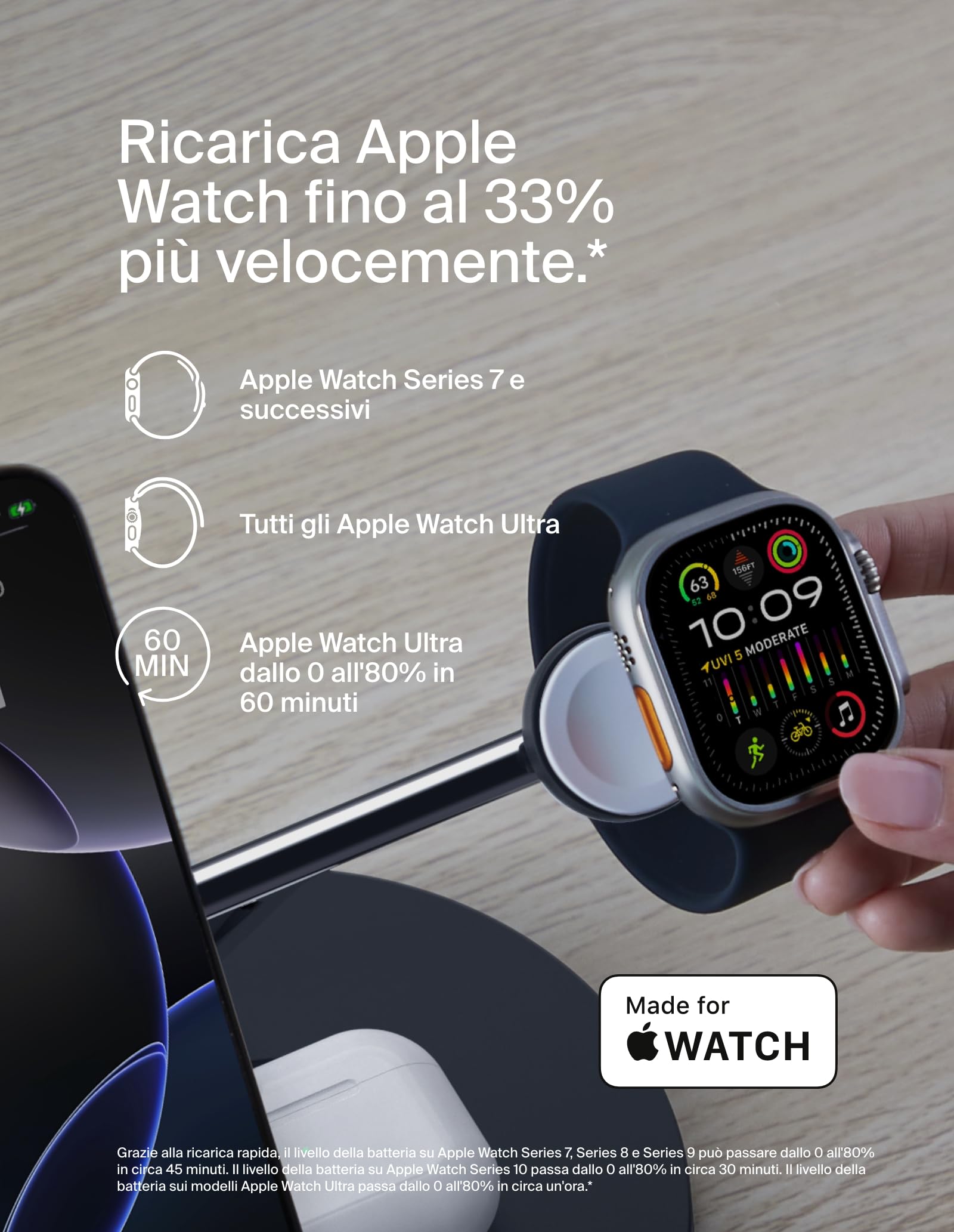 Belkin BoostCharge Caricatore 3 in 1 con Qi2, base di ricarica wireless compatibile con MagSafe, caricatore iPhone 17, Air, Pixelsnap, Apple Watch e AirPods, alimentatore incluso - Nero