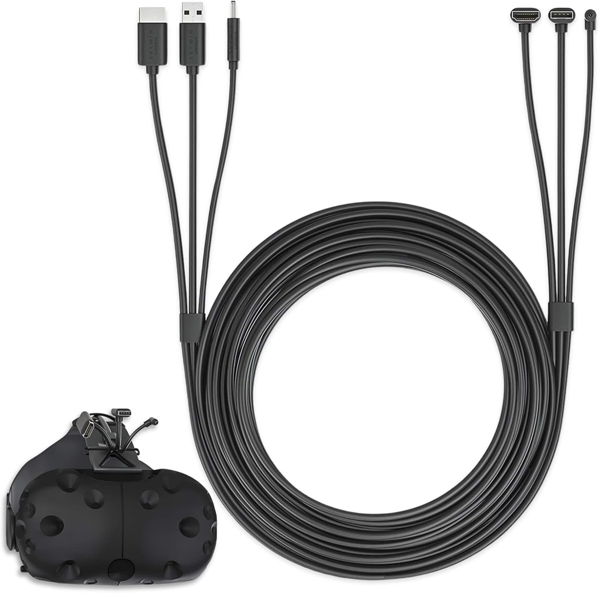 Cable redondo Skywin 3 en 1 compatible con HTC Vive - 5 metros / 16 pies - Negro | Cable de conexión 3 en 1 de repuesto para auriculares HTC Vive y Linkbox