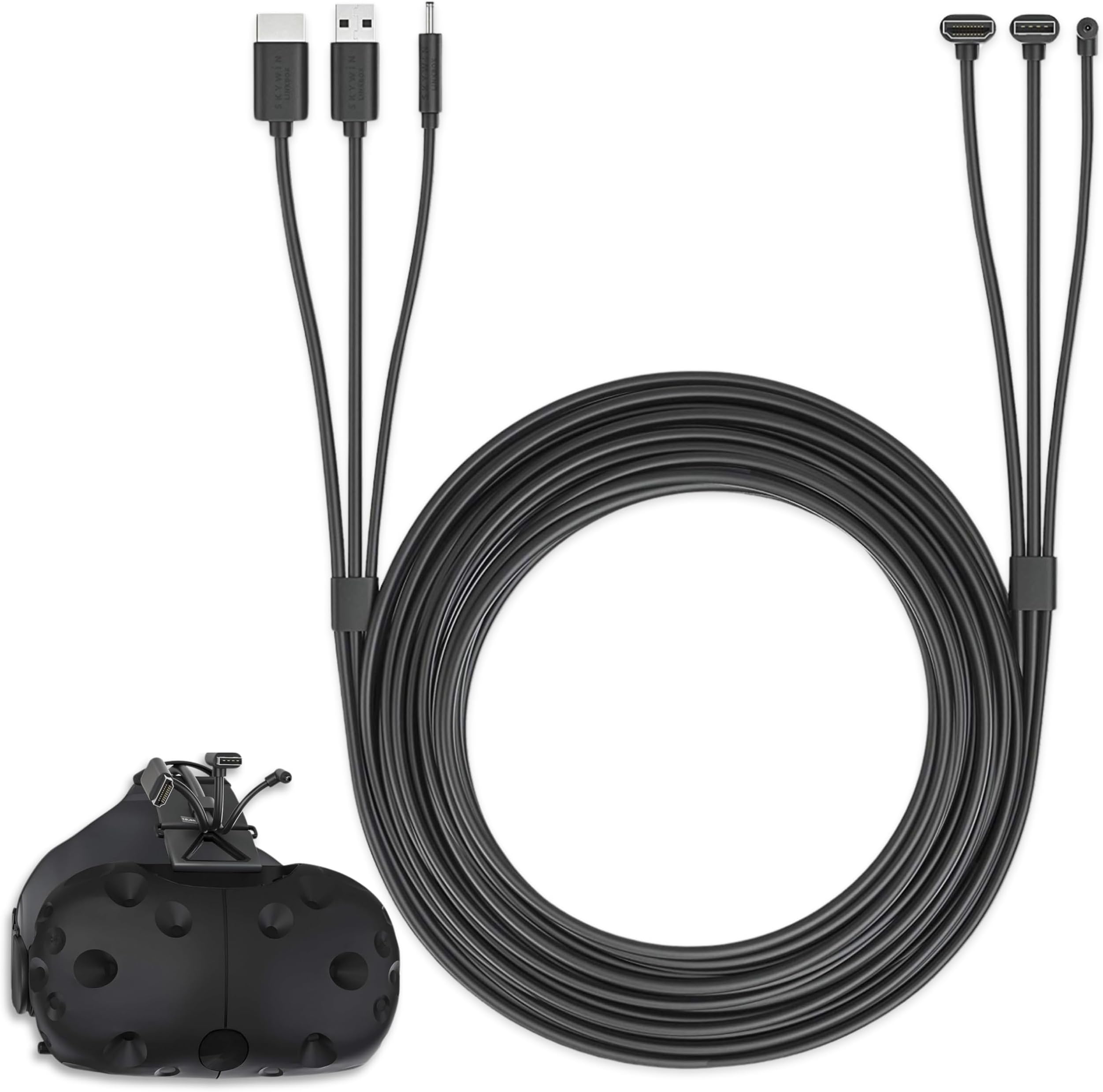 Skywin 3-in-1 Round HTC Vive Compatible Cable (5 Meters / 16 Feet), Replacement 3-in-1 Connection Cable for HTC Vive Headset and Linkbox (Black)