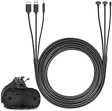 3-in-1 Round HTC Vive Compatible Cable (5 Meters / 16 Feet), Replacement 3-in-1 Connection Cable for HTC Vive Headset and Linkbox (Black)