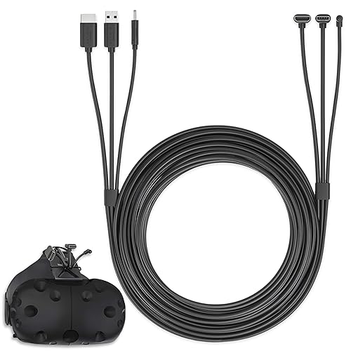 Skywin Cable redondo 3 en 1 compatible con HTC Vive (16 pies), cable de conexión 3 en 1 de repuesto para auriculares HTC Vive y Linkbox (negro)