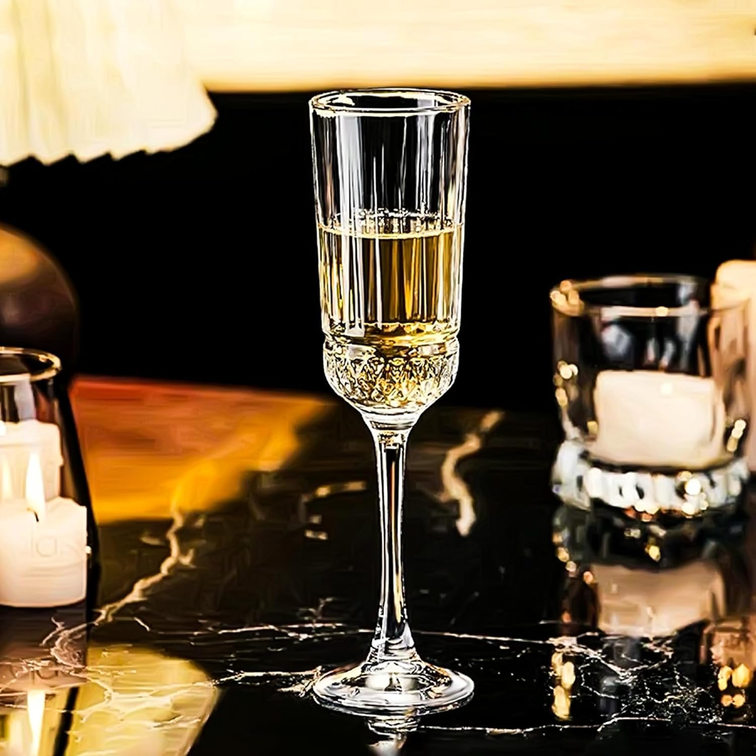 Glass Champagne Flutes Set of 6 - Champagne Glasses 5 oz - Champagne Glassware, Unique Gifts for Wedding Anniversary - Image 4