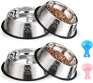 Cat Bowls, Cat Bowl Set, 4 Pieces, Non-Slip Cat Bowl, Stainless Steel, Feeding Bowl, Cat Water Bowl, Non-Slip Water Feeding Bowl for Cats, Small Dogs, Animals, Reusable product image