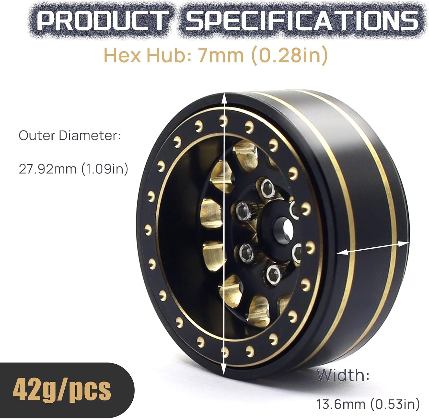 1.0 Plus Brass Beadlock Wheels RC Wheel Rim Set 42g/pcs 6-Spoke Rims for TRX4M Axial SCX24 FMS FCX24 1/18 1/24 RC Crawler Car Upgrade Accessories