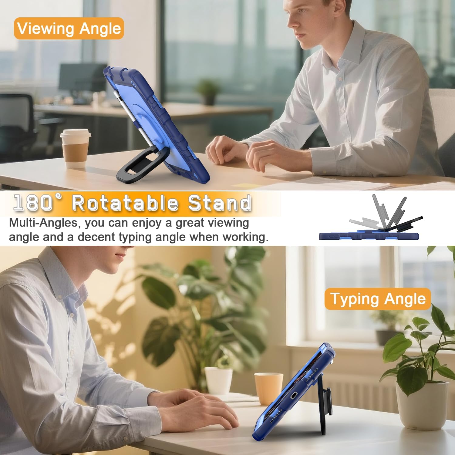 Grifobes for iPad A16 11th/10th Generation Case 2025/2022, for 11 Inch/10.9 Inch iPad Case Cover with Screen Protector, 360°Rotate Stand, Hand & Shoulder Strap, Pencil Holder, Navy Blue - Image 5