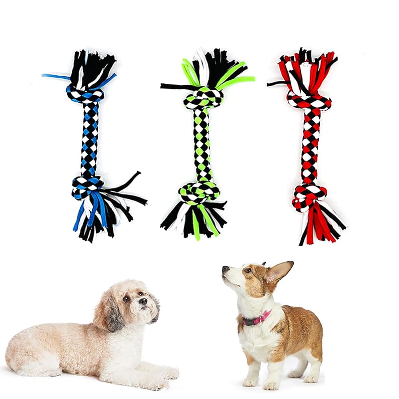 Brinquedo de corda de algodão com nó duplo para cães pequenos Hoyweo, colorido, 3 unidades