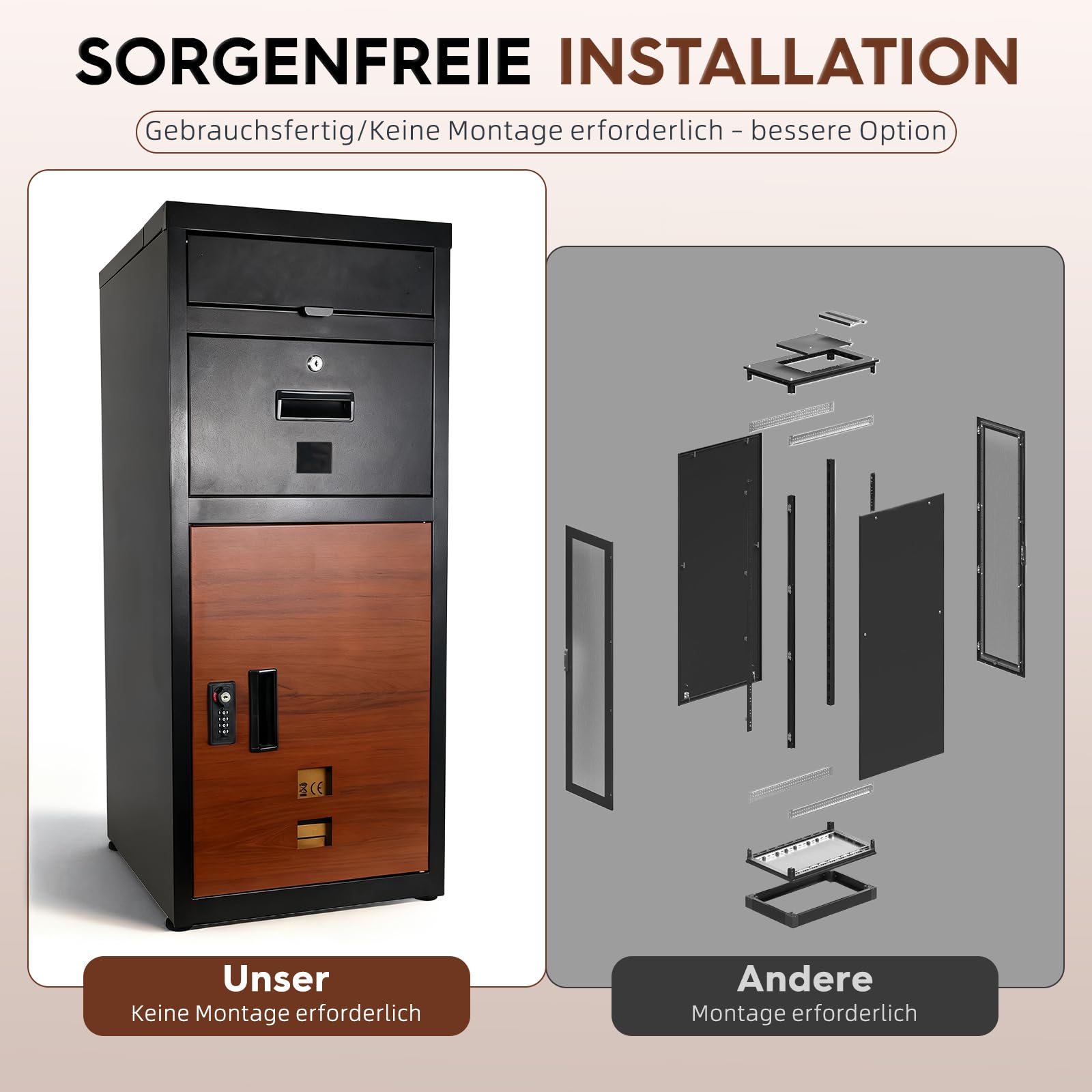 Paket-Briefkasten, Paket-Briefkasten mit Zahlenschloss, Paketkasten für draußen mit Anti-Diebstahl, wasserdicht, rostfreie Funktion für Veranda, Bordsteinkante, 40 * 40 * 94cm