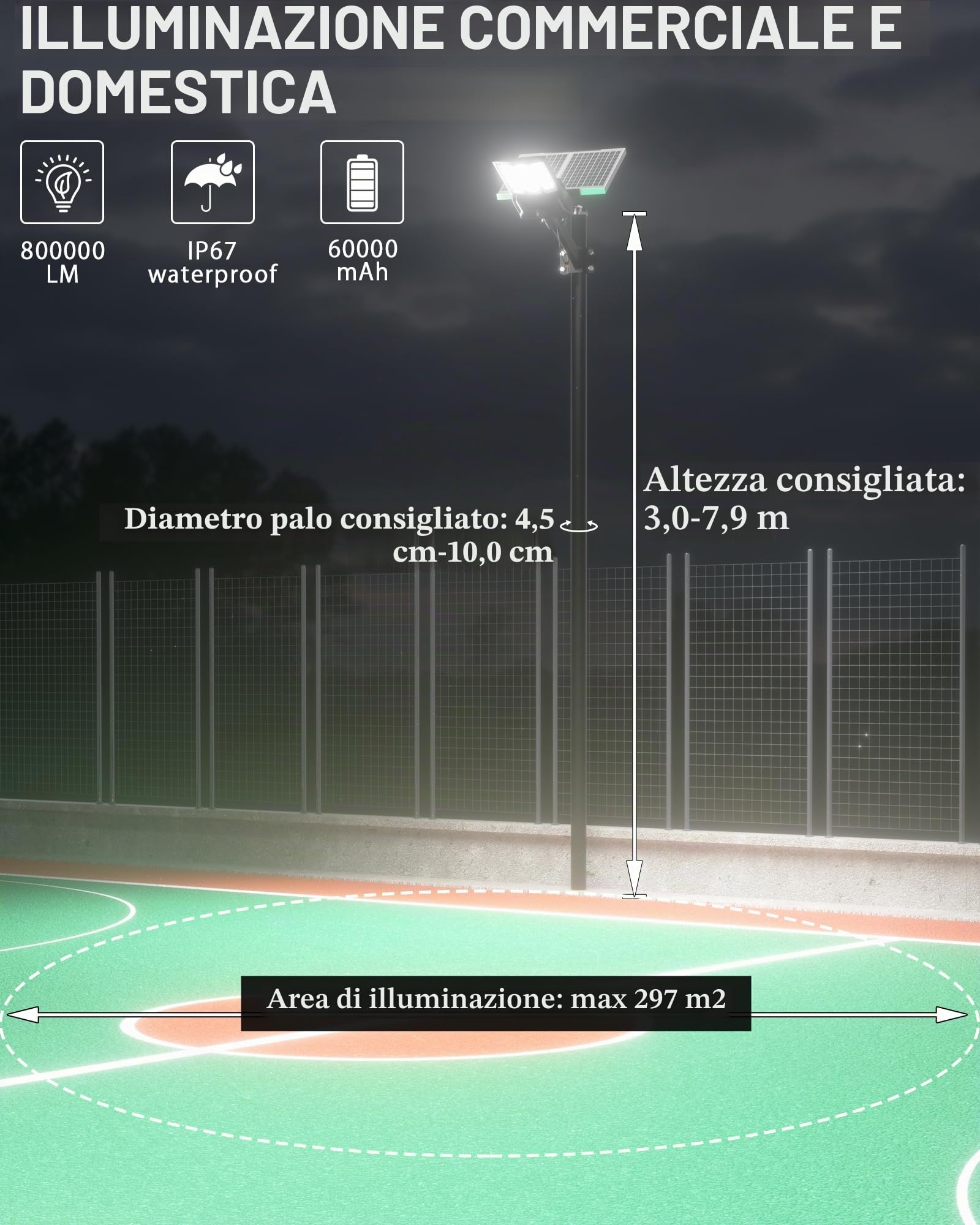 Gefolly Lampione Solare LED Esterno, Led Lampioni da esterni, 6500K Luz de Seguridad Jardín, IP67 Impermeabili Lampioni da Esterni per Cortile, Giardino