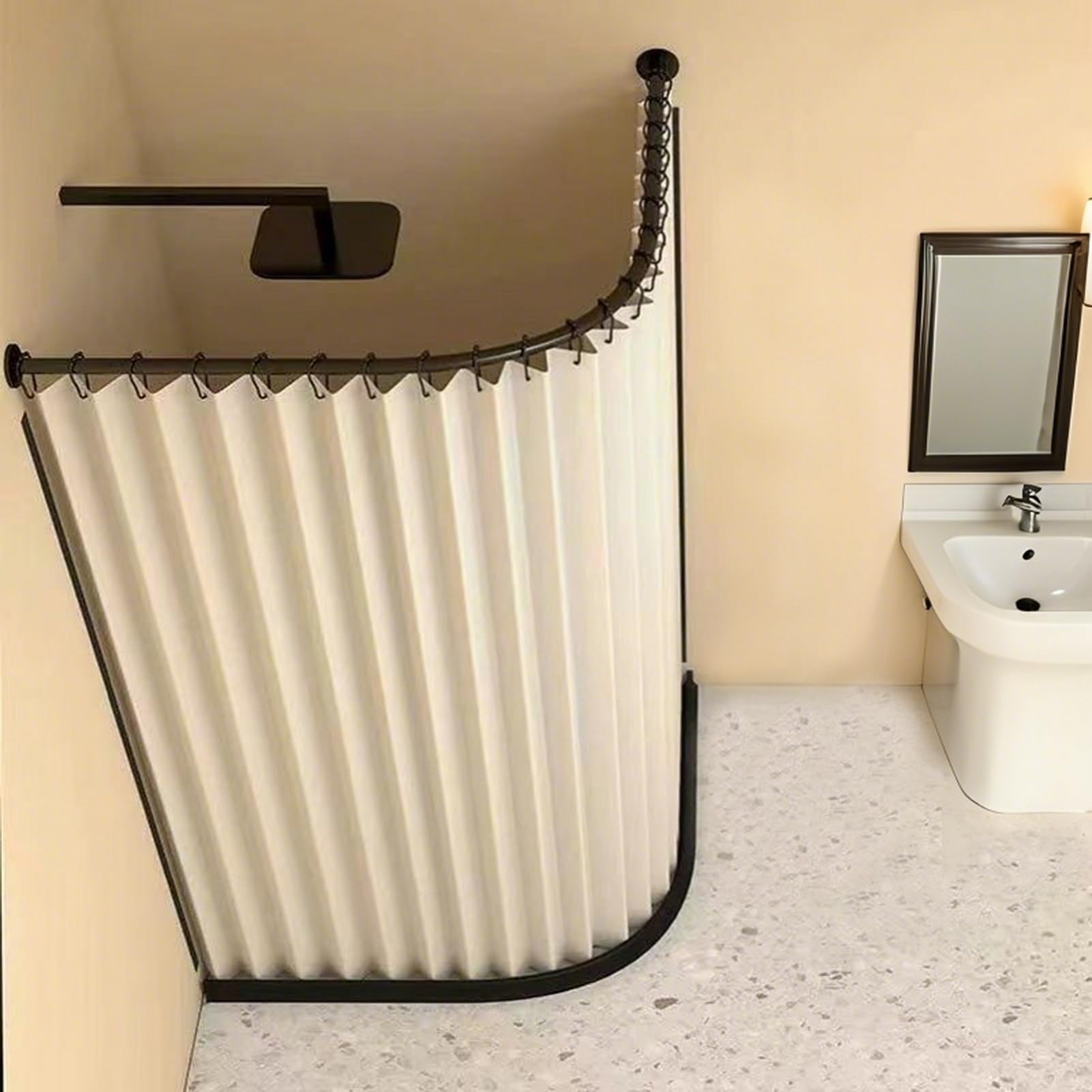 Tenda Da Doccia Antimuffa Magnetica in Tessuto Impermeabile con Ganci, Tenda da Doccia Pieghevole Lavabile per Vasca da Bagno, 230 g/m², Beige, 180x200cm