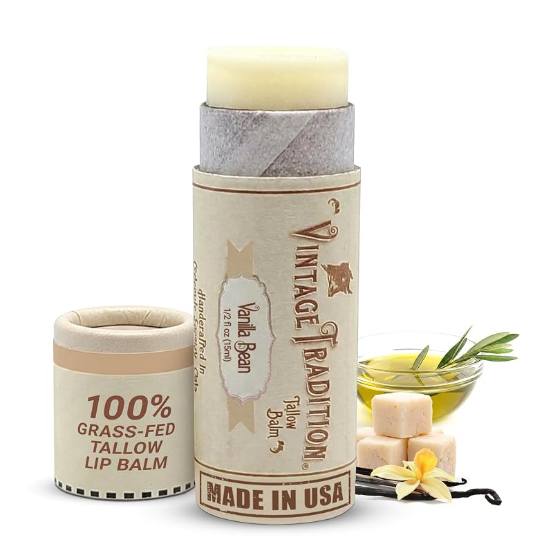 Vintage Tradition Bálsamo Labial de Sebo Bovino Alimentado a Pasto com Baunilha, 14 g
