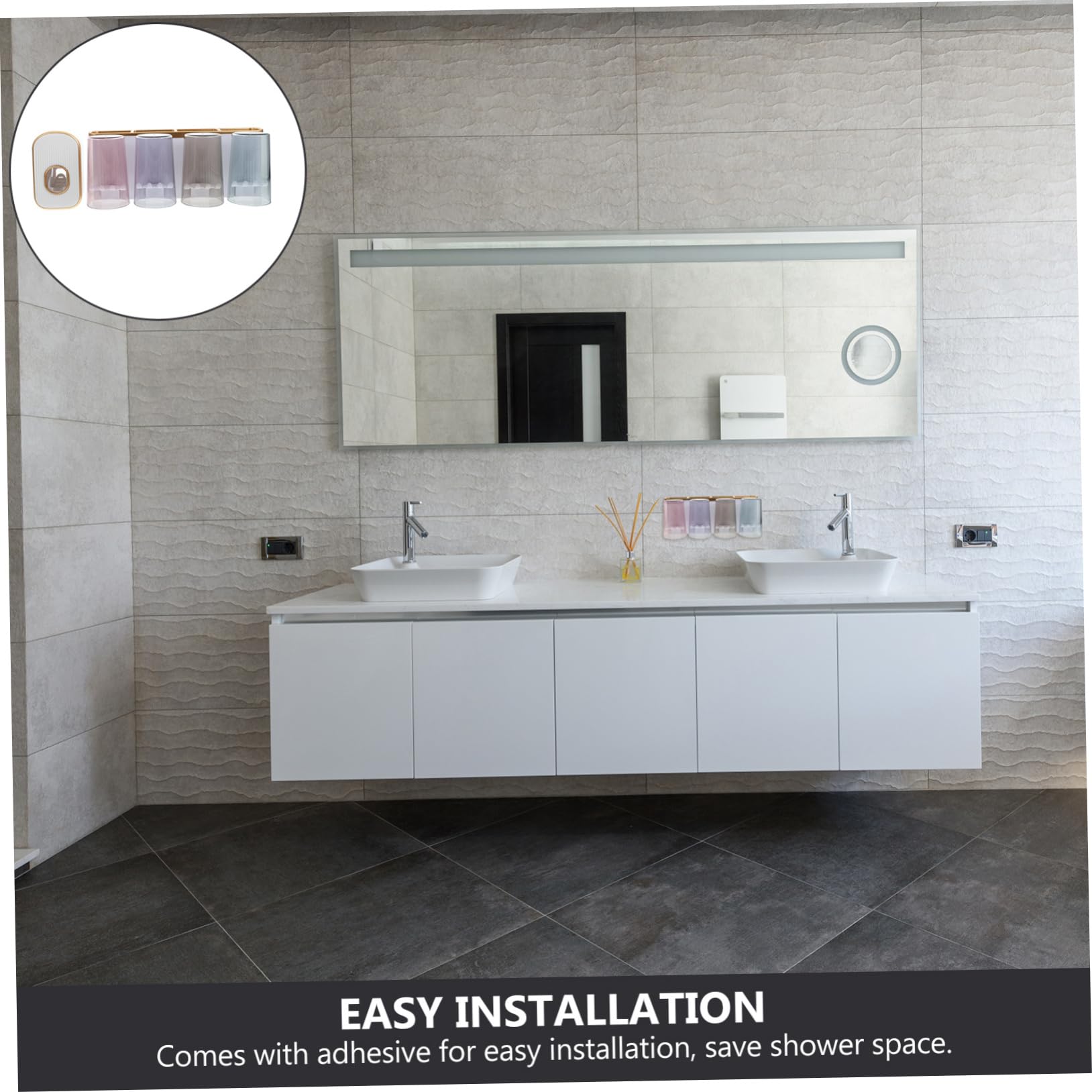 Amosfun Portaspazzolini da Bagno da Parete in Abs, Installazione senza Fori, Multifunzione, Bianco, per Casa e Hotel, Organizzatore per Oggetti da Toilette