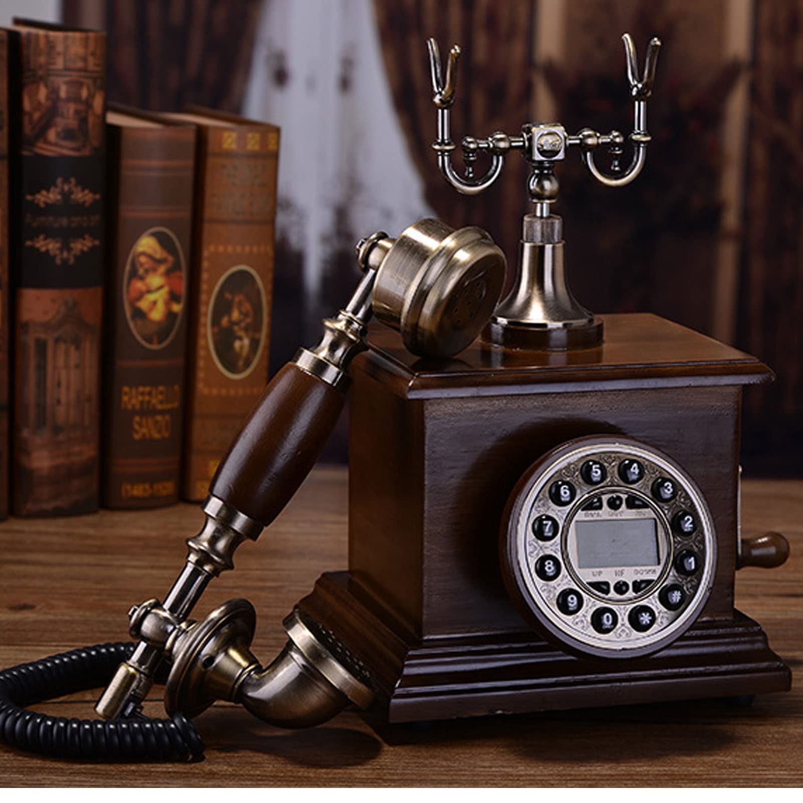Telefon z przyciskiem do telefonu stacjonarnego, antyczny telefon vintage z podświetleniem, stacjonarny telefon stacjonarny do domu, wystrój, salonu, sypialni, biura (B)