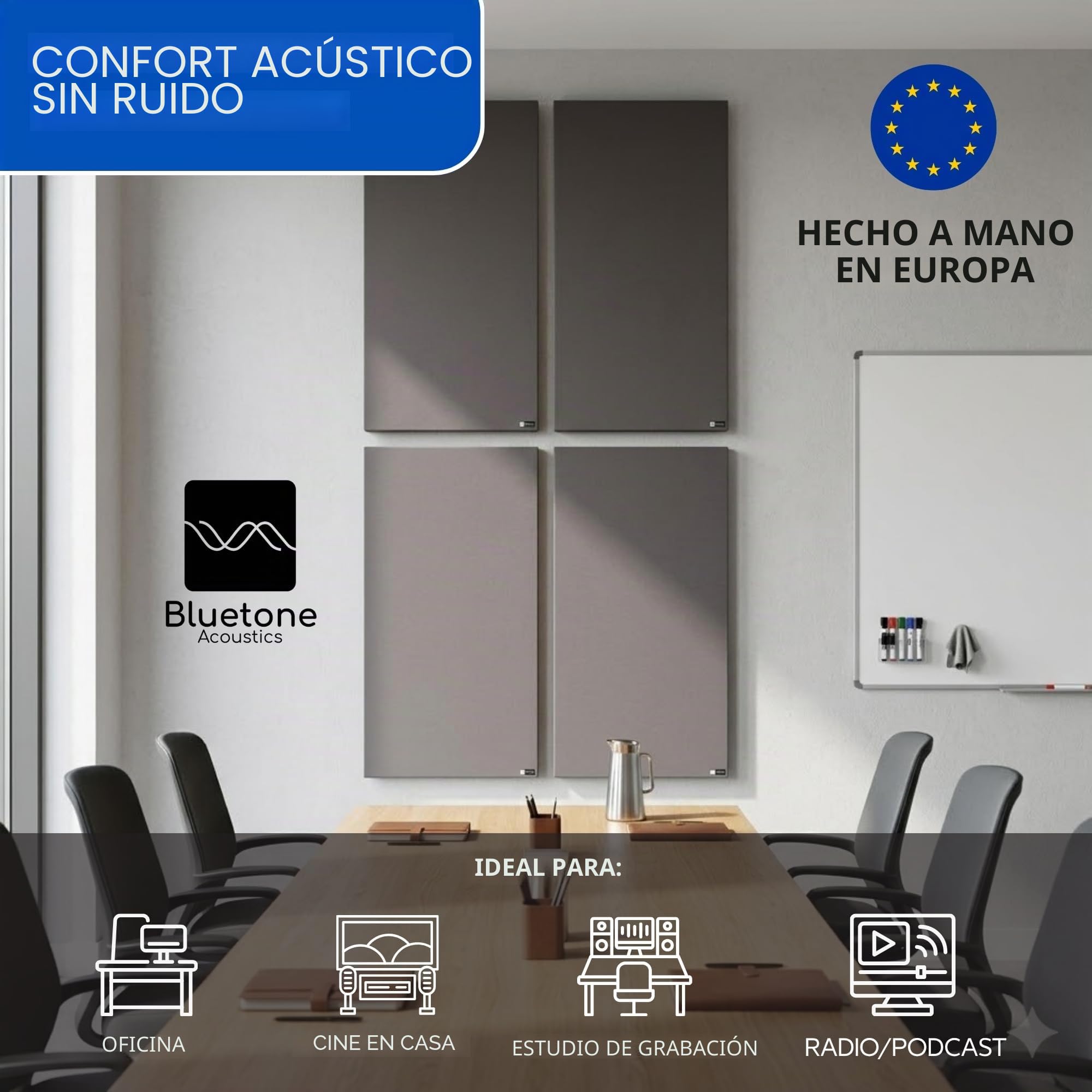 Bluetone Acoustics Wall Panel Pro - Paneles fonoabsorbentes profesionales para eliminar ruidos y ecos - Paneles acústicos para pared y techo (100x50x5cm, Beige)