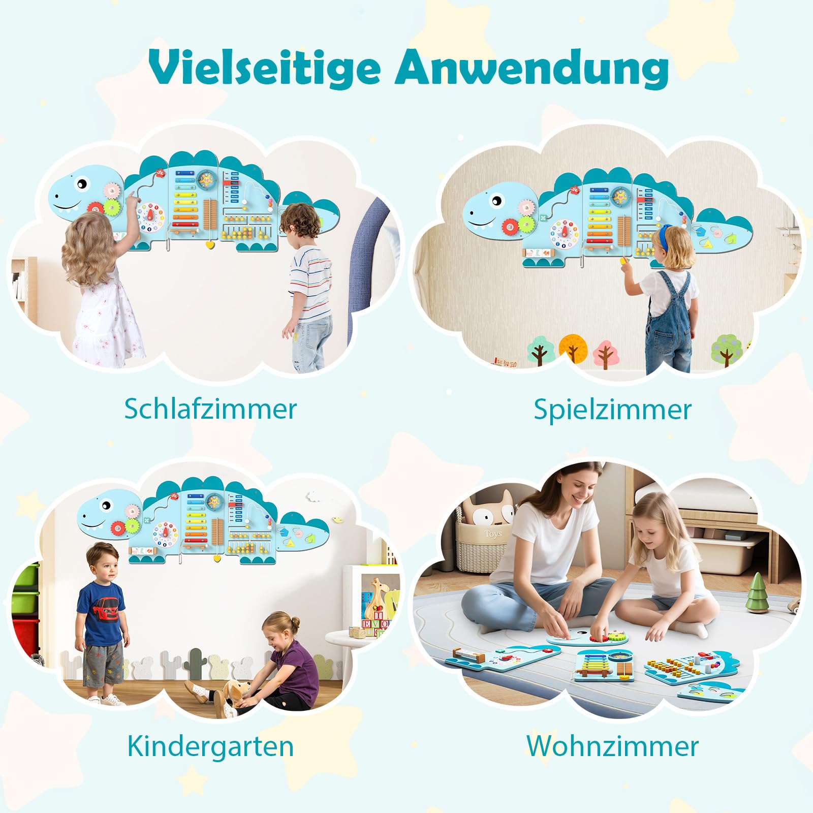 COSTWAY Montessori Motoriekbord, 11-w-1 Deska zabaw z drewna z blokami i ksylophonem oraz abakusem, zabawka Montessori, deska zabaw dla dzieci od 1 roku życia (niebieski)