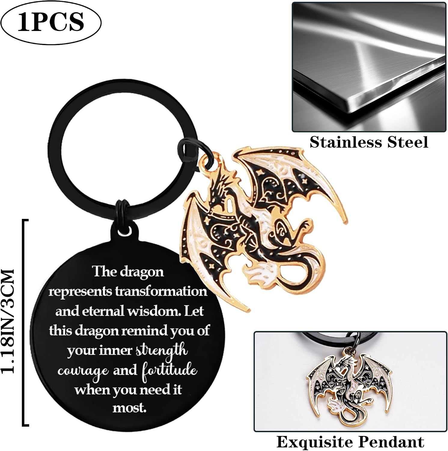 Dragon Keychain Gift for Men Women - Inspirational Jewelry for Adults, Cute Dragons Keyring Present for Friend Birthday