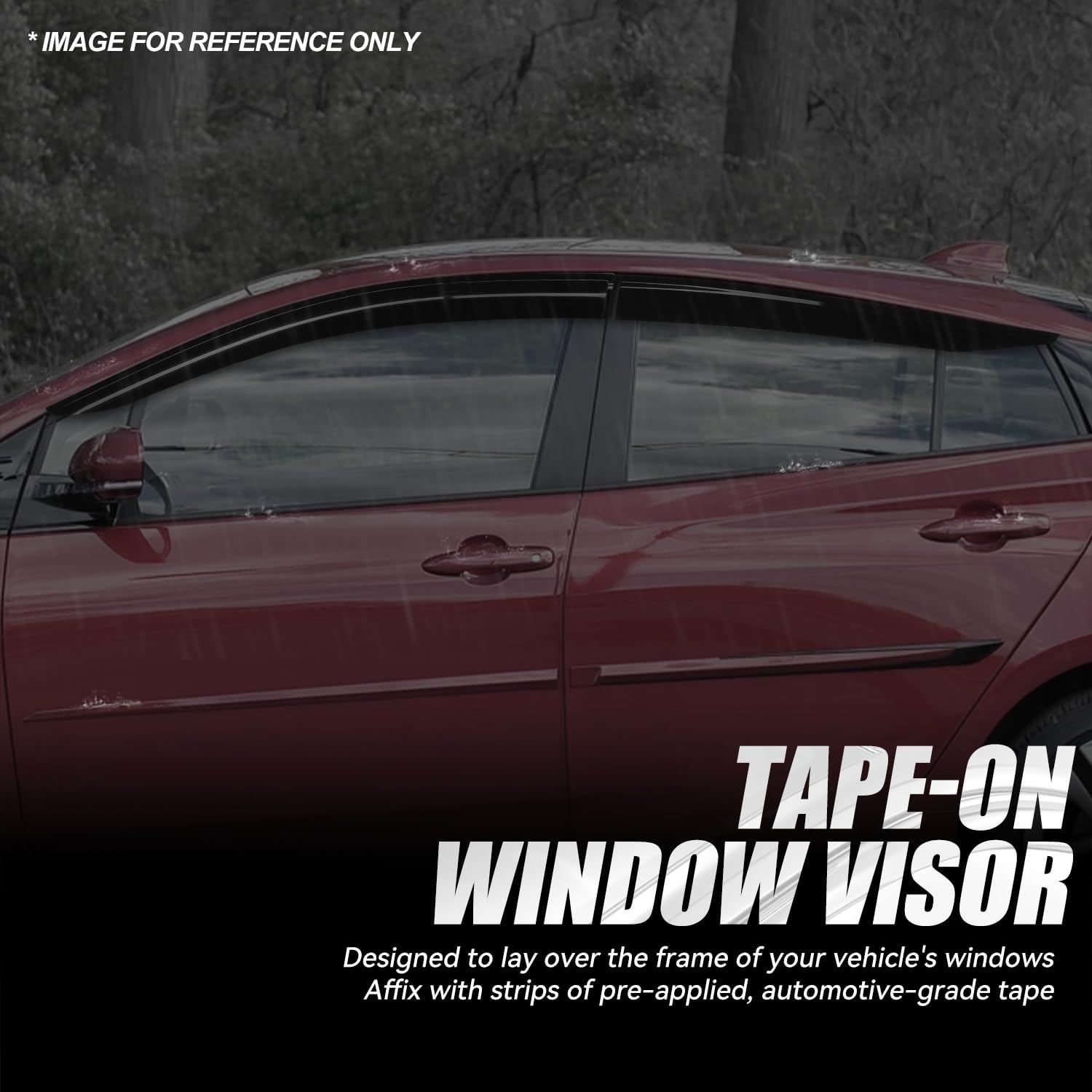 Auto Dynasty Window Visors Compatible with 2016-2022 Toyota Prius, 4Pcs Front Left Right Tape-On Window Deflectors Rain Guards Sun Wind Air Side Vent Shade, Glossy Black