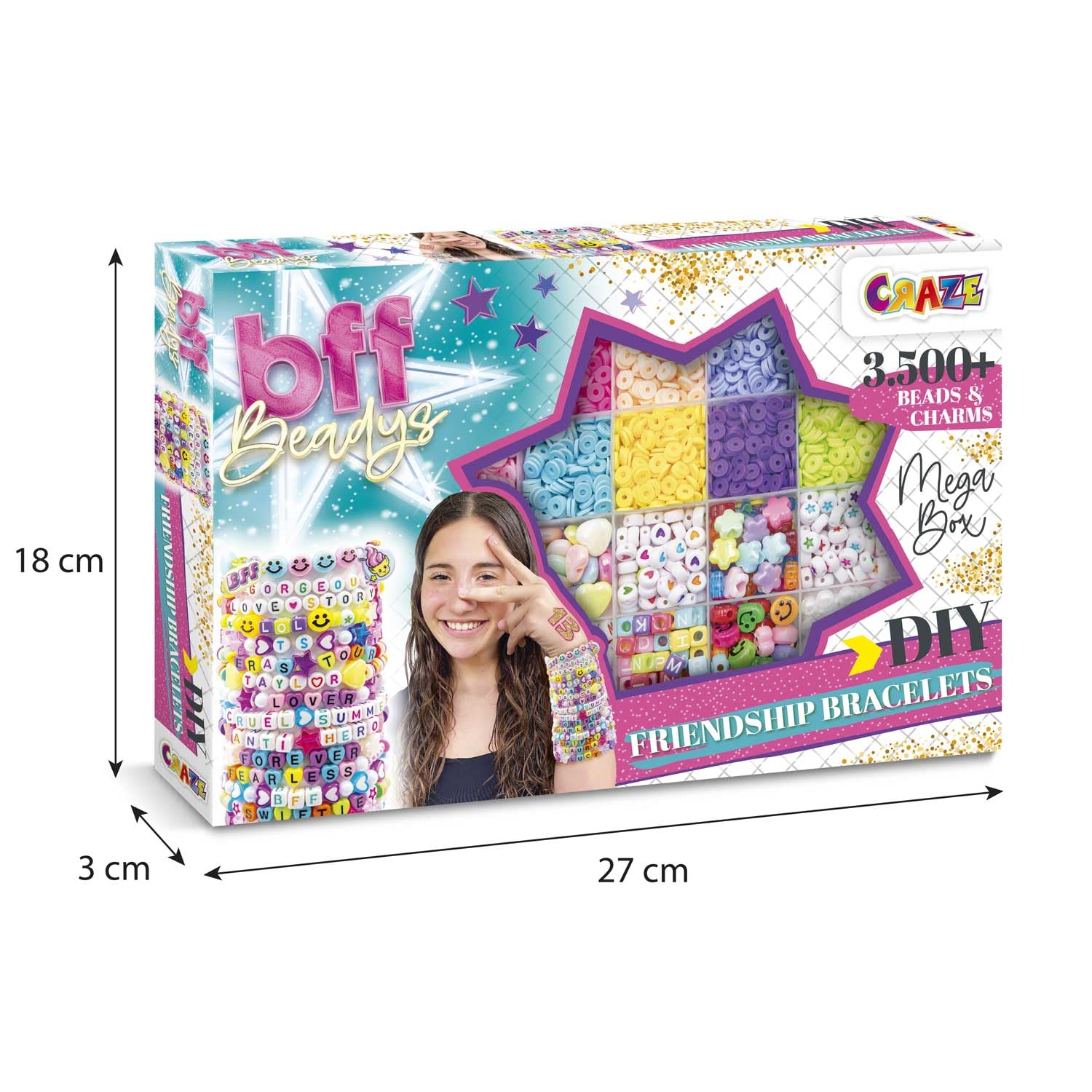 CRAZE BFF Beadys Mega Box - Set de pulseras de la amistad, DIY Beadys Hacer pulseras uno mismo, Set de manualidades de joyería infantil