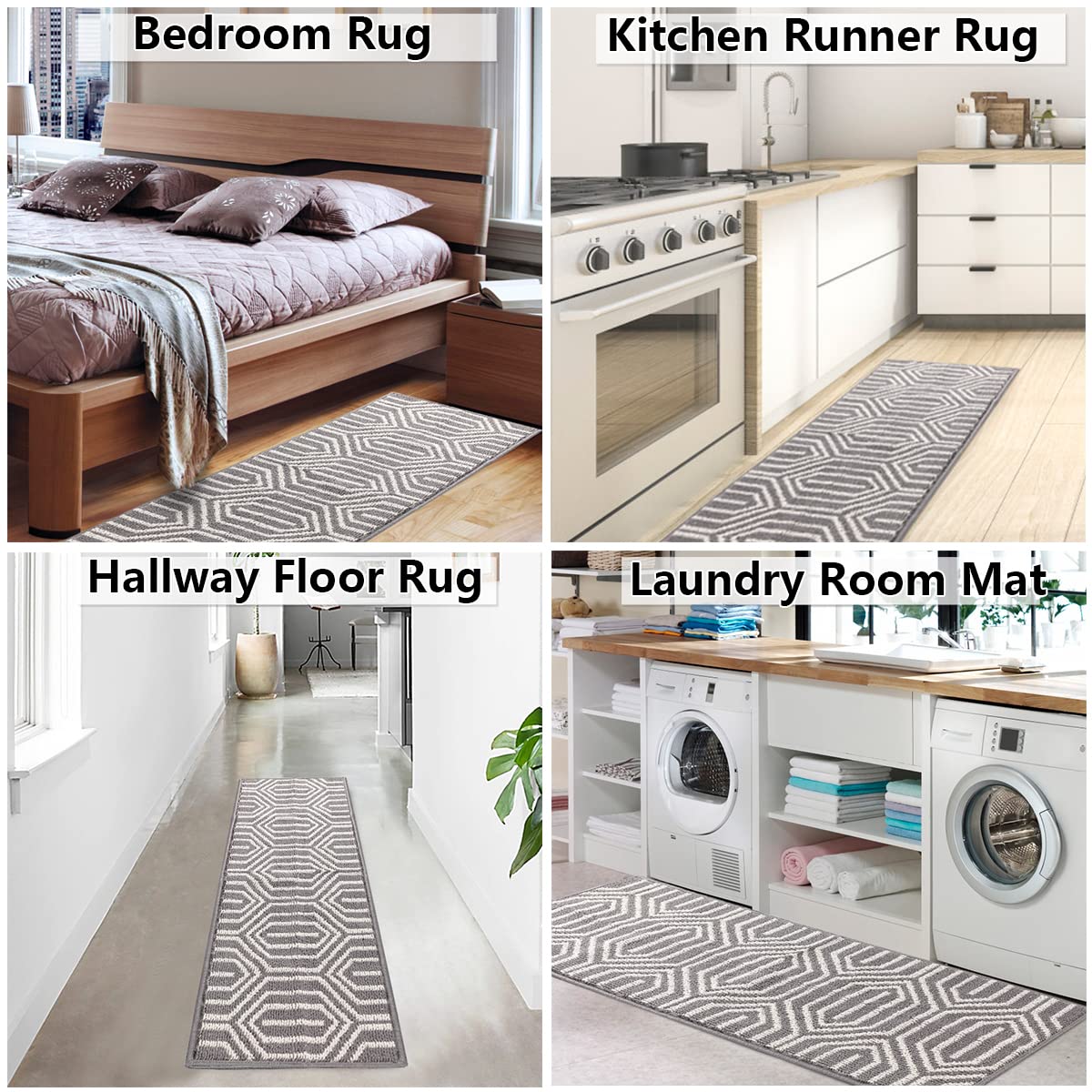 REFETONE Runner Rug, 32"x72" Long Door Mats Indoor Runners for Hallways, Non Slip Rubber Backing Entry Rug, Washable Entrance Floor Mat Runner for Home, Kitchen, Laundry, Living Room, Garage, Grey