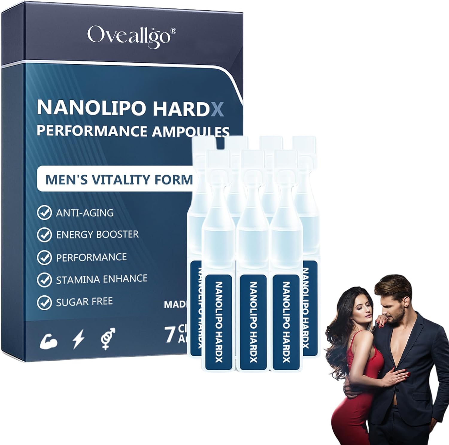 Oveallgo NanoLipo HardX Performance Ampoules, Advanced Men's Drops, Lmprove Vitality (4 Pack)
