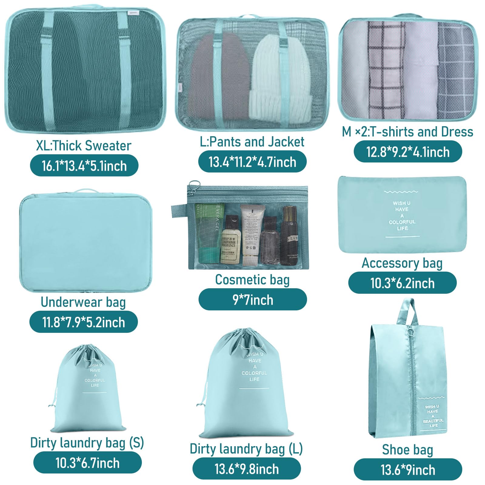 Set Di 10 Cubi Da Imballaggio Per Valigia - Organizer Da Viaggio Per Vestiti, Scarpe E Accessori