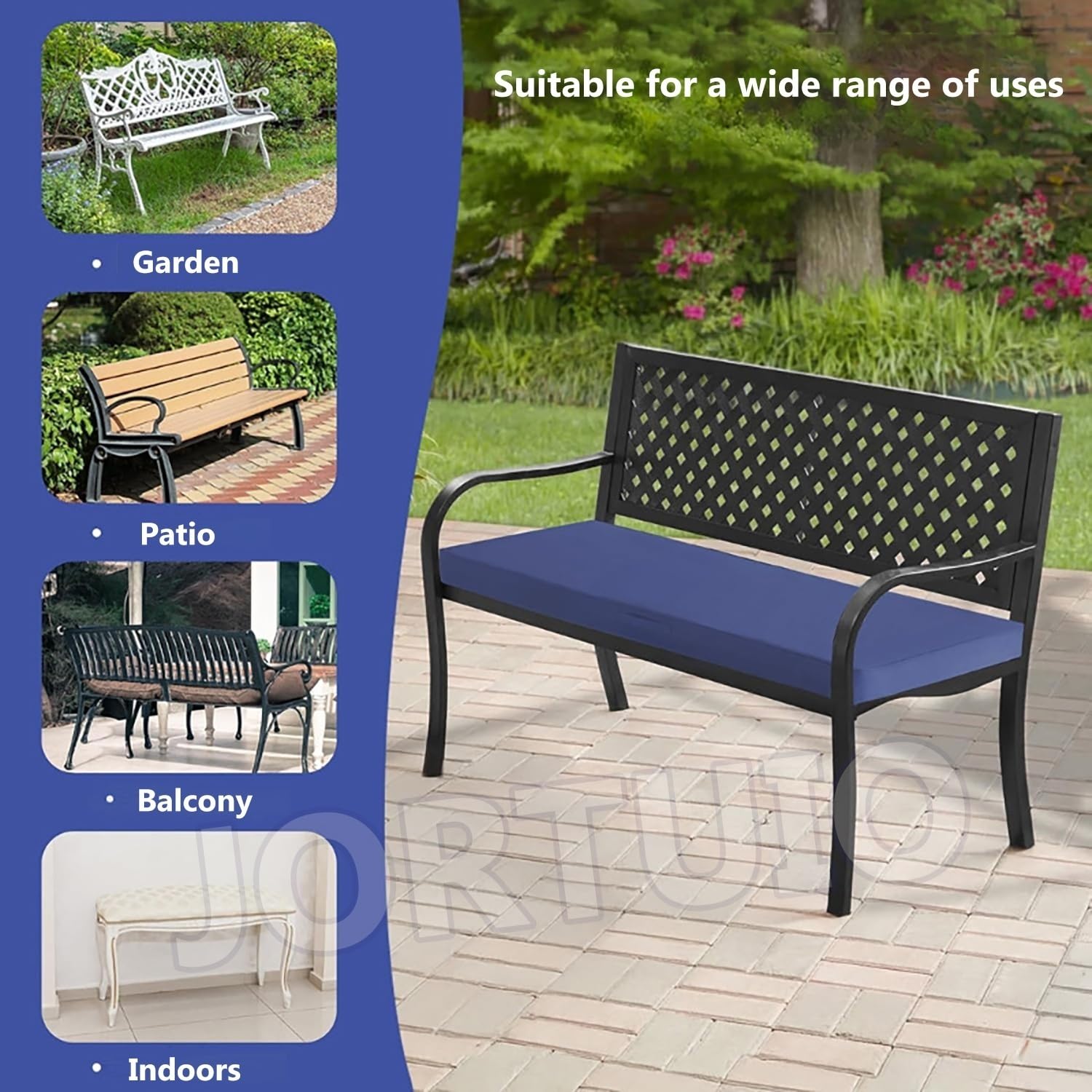 Impermeabile Cuscino per Panca da Esterno e Interno, Imbottitura Alta Densità, Antiscivolo con Cinghie, Cuscino Panca Comfort per Giardino, Terrazza, Balcone e Casa(Blu navy,180x80x5cm)
