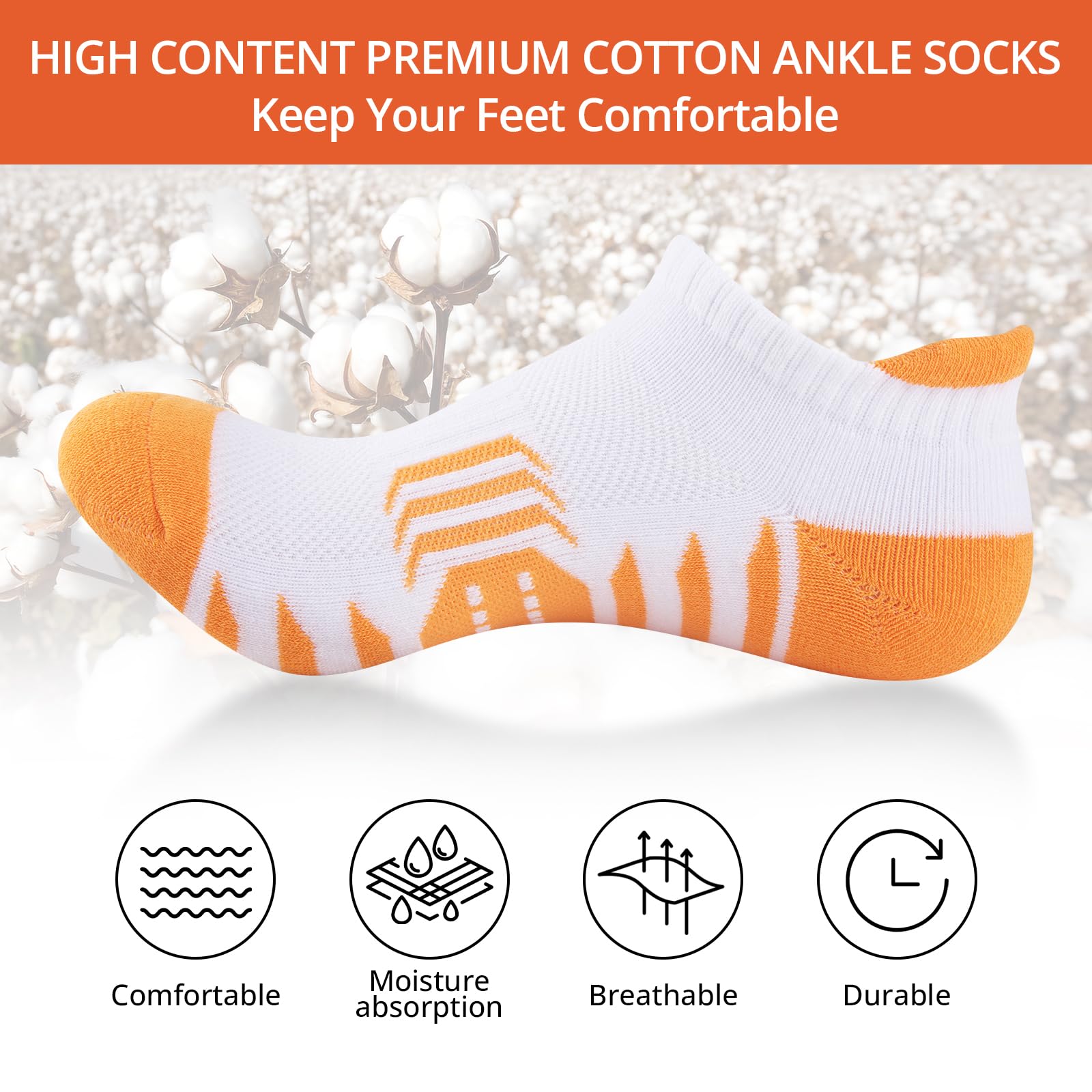 COOPLUS Ankle Socks Womens Athletic Cushioned Anti-Blister Running Cotton Low Cut Socks 6 Pairs