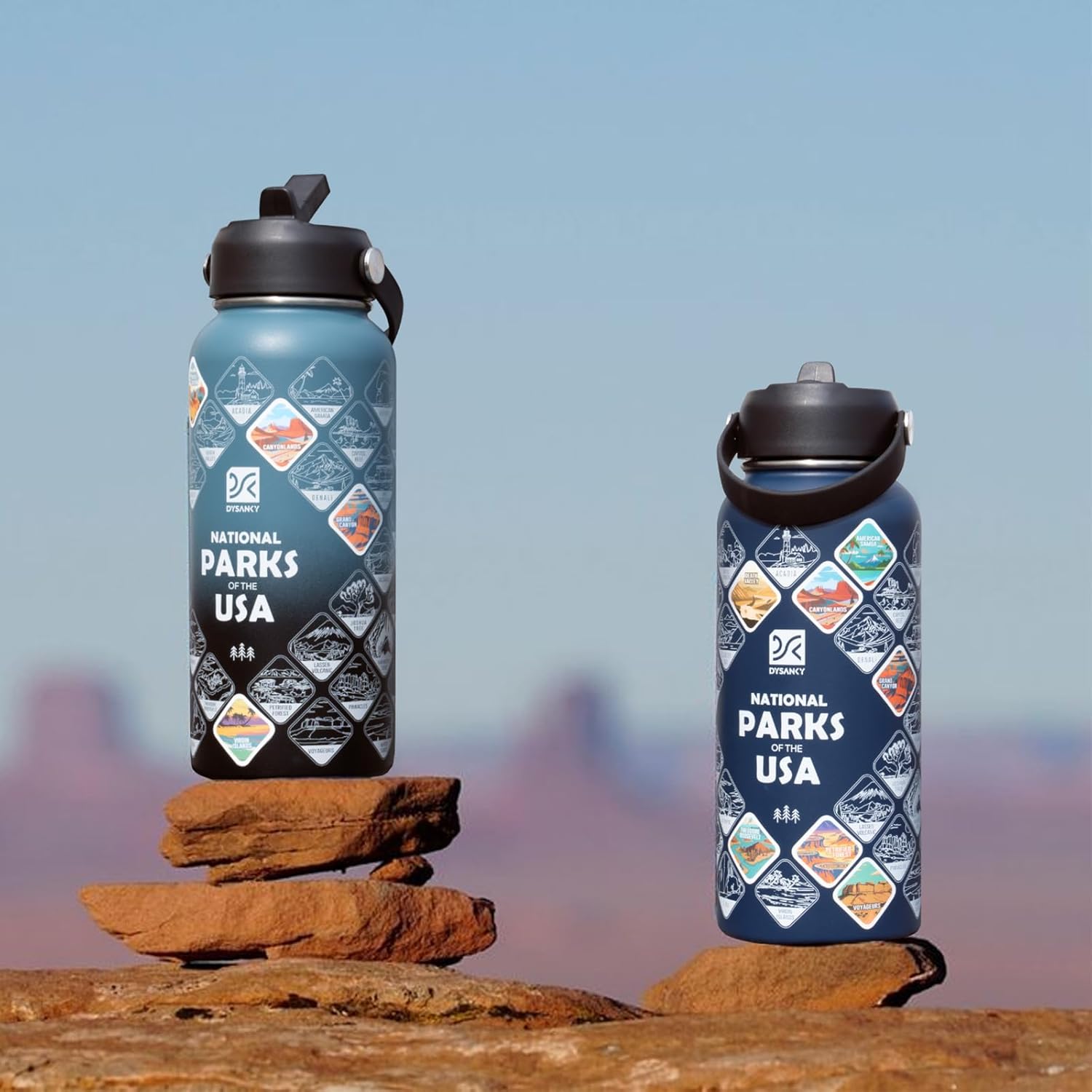 National Parks Water Bottle – 32 oz Insulated Stainless Steel Water Jug with 63 Hand-Drawn Park Stickers, Outdoor Accessories & Gift Box – BPA-Free – Ideal for Hiking, Camping & Travel