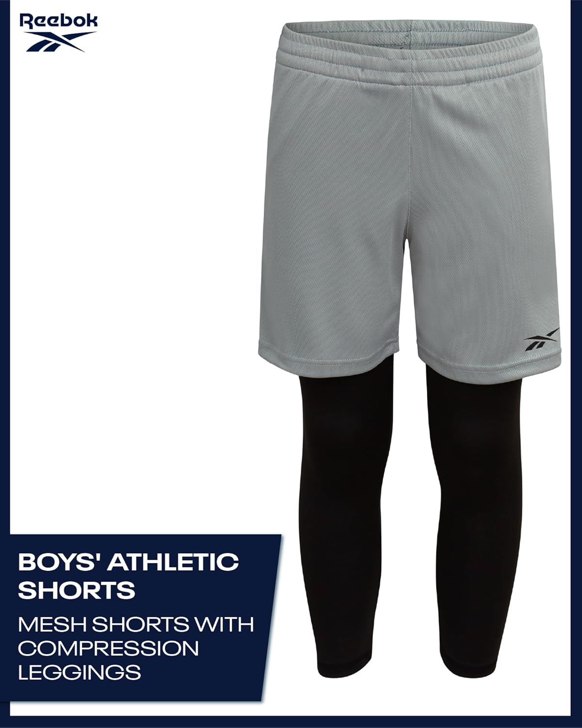 Reebok Boys Basketball Shorts - 2 Pack 2-in-1 Boys Athletic Shorts for Running with Compression Leggings Pockets & Drawstring - Image 3