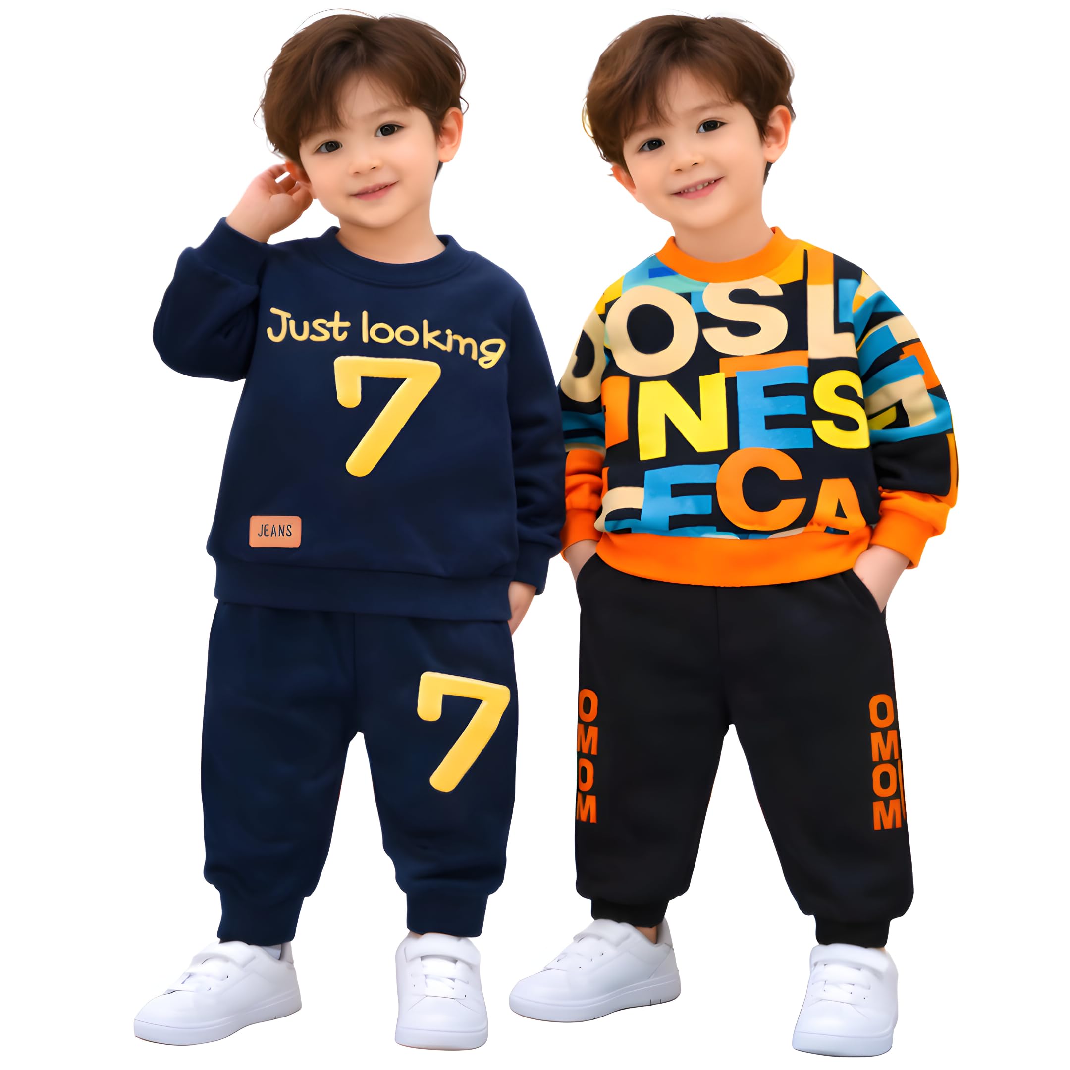 Kids Boys Regular Fit Cotton Sweatshirt and Joggers Clothing Set-Pack of 2 | Printed | Full Sleeves