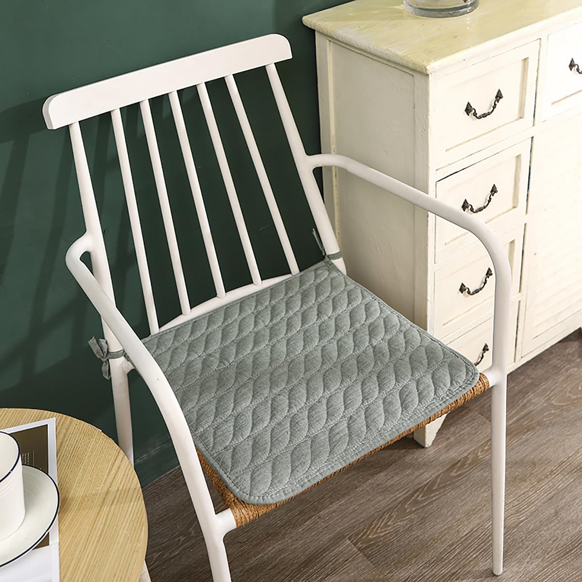 Cuscino per sedia da cucina, antiscivolo, con laccetti, lavabile, per sedie da pranzo, 45 cm, riutilizzabile, per casa, ufficio e giardino, verde, 1 pezzo